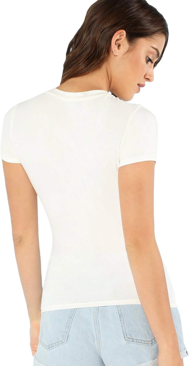 SheIn Women's Solid Basic Tee Round Neck Short Sleeve Slim Fit T-Shirt Tops at  Women’s Clothing store
