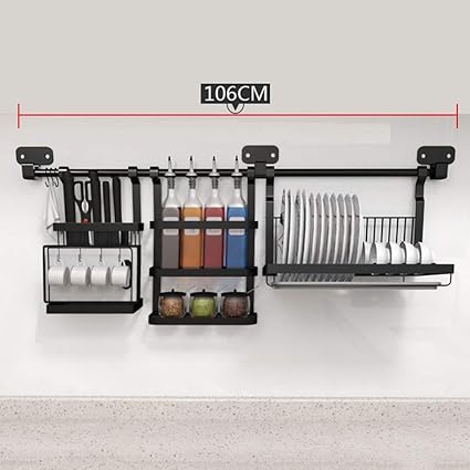 Estantes De Cocina Negros De Pared - Plato De Acero Inoxidable 304