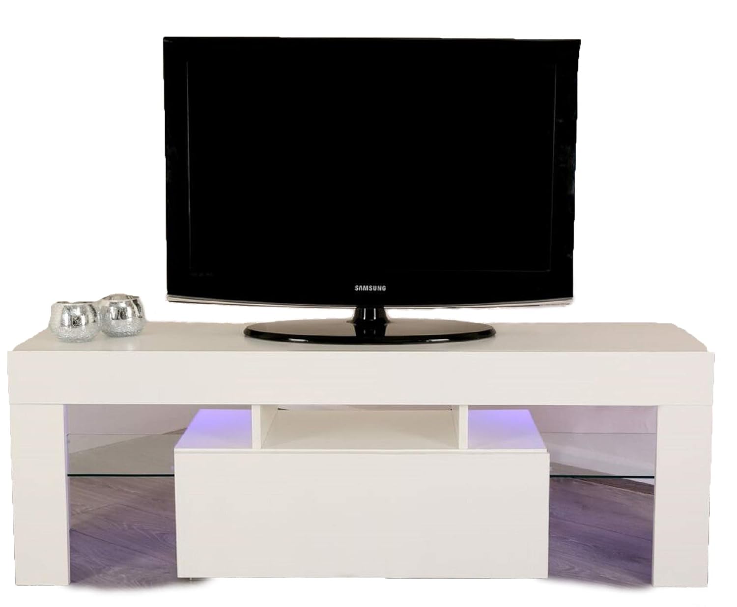 White or Grey High Gloss 130cm LED Light TV Stand Unit Amazon.co.uk