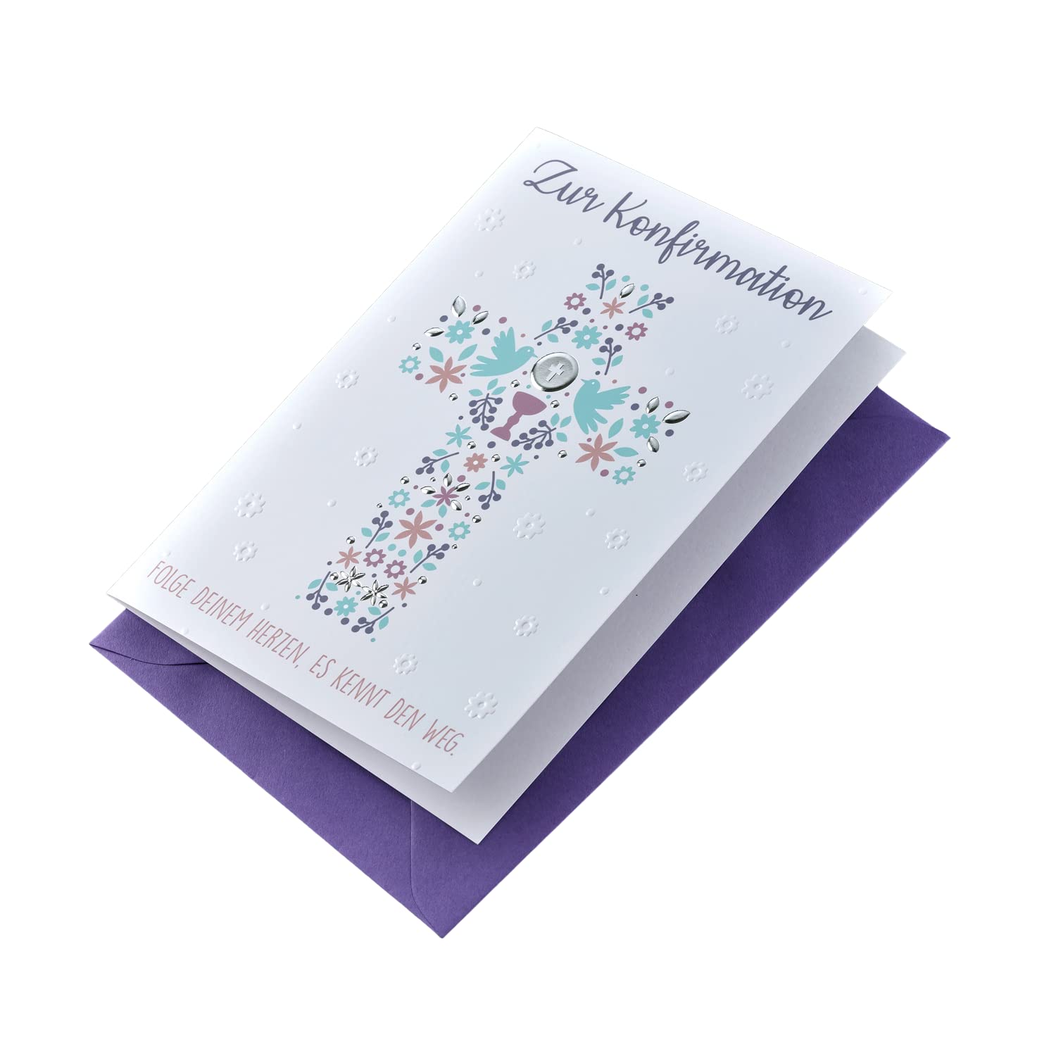 Perleberg Basic Classic Collection Confirmation Card with Cross Motif, Confirmation Card with Matching Envelope in 11.6 x 16.6 cm