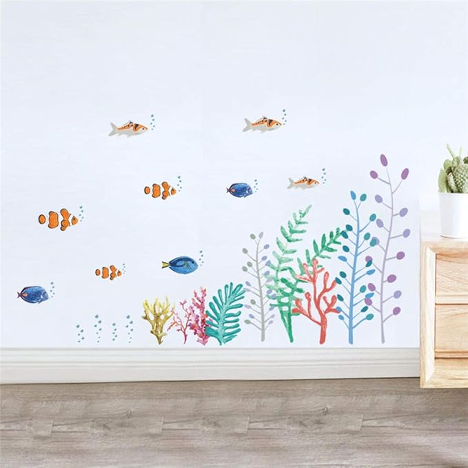 YZHHSH Calcomanías de Pared del Mundo Submarino de Peces de Colores
