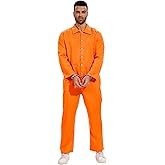 Cabeny Prisoner Costume Men Orange Jumpsuit Loose Prison Jumpsuits for Halloween Costume Party