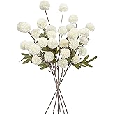 WEIDOLLAR Pompon Mum Artificial Flowers, 6pcs Faux Silk Long Stem Flowers Bulk Fake Mini Chrysanthemums for DIY Bouquet Centerpieces Wedding Fillers Arrangements Shower Home Decorations (Ivory)