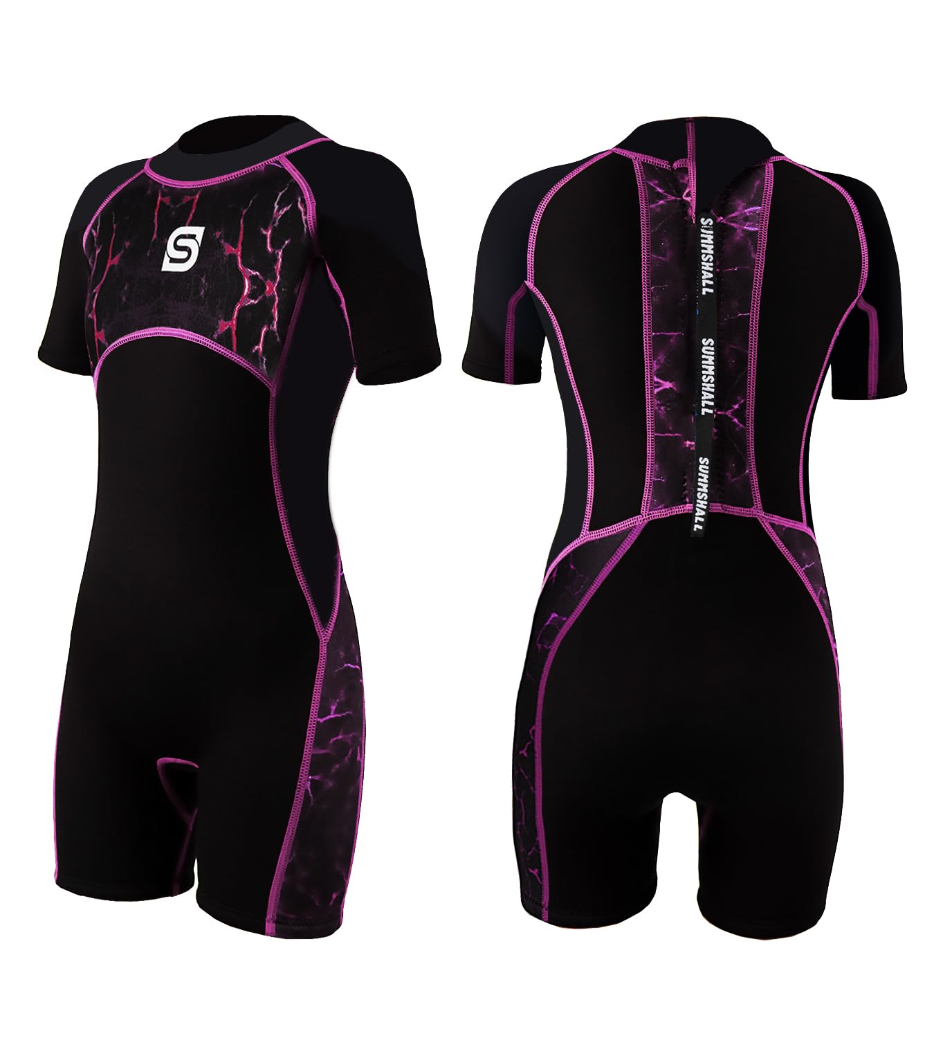 Summshall Kids Wetsuit 2.5mm Shorty One Piece Children Wetsuits UV Protection Back Zip Thermal Swimsuits for Boys Girls Keep Warm Stretch Diving Suit for Water Sport