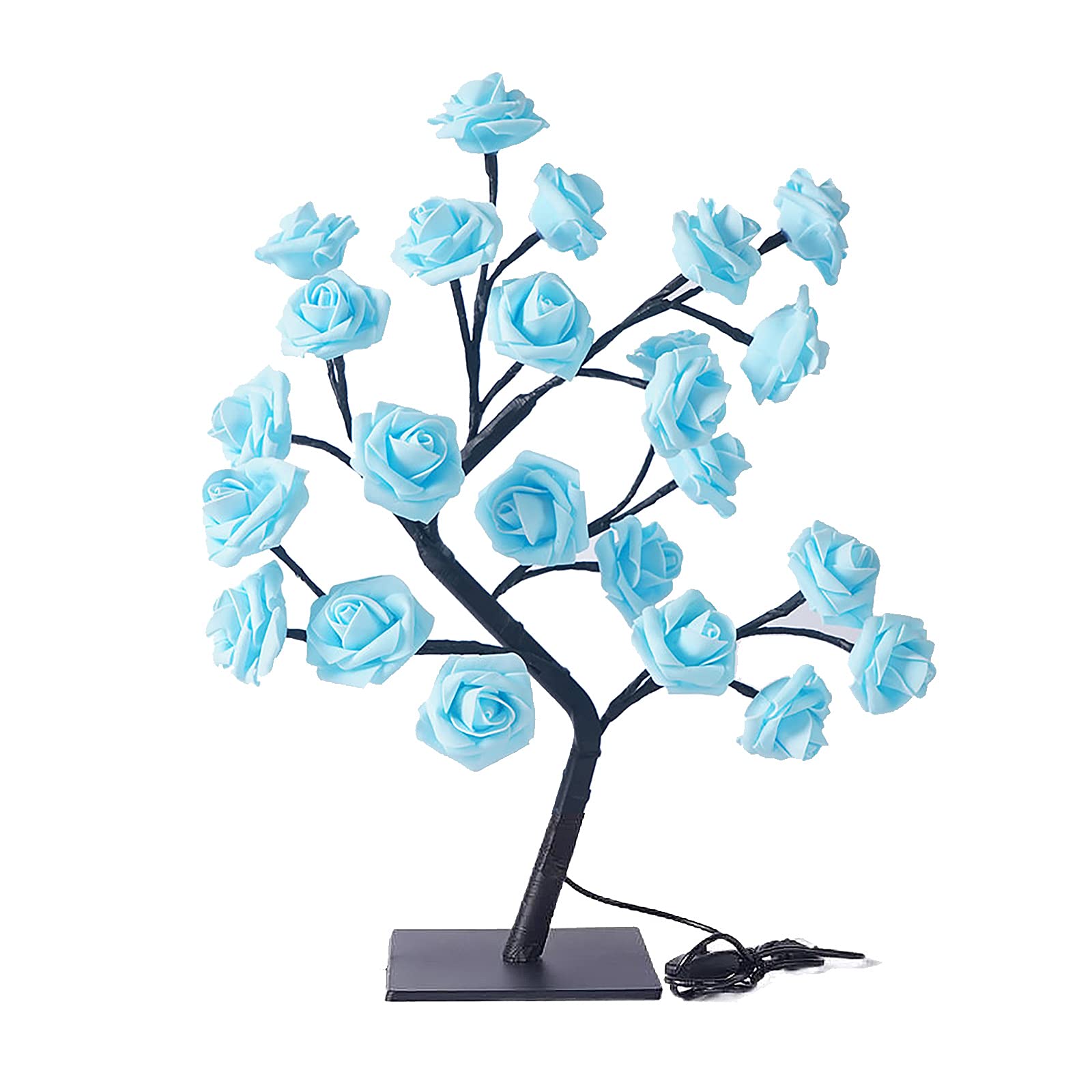 QYLJZB Table Lamp Rose Flower Light, Tabletop Bonsai Tree Lights, USB Powered Light Up Rose Tree Lamp for Party Home Wedding Christmas Decor(Blue)