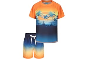 AISYEE Boys Rash Guard Swimsuits Set for Boys Short Sleeve Swim Shirts with Trunks 2 Piece Quick Dry Swim Set