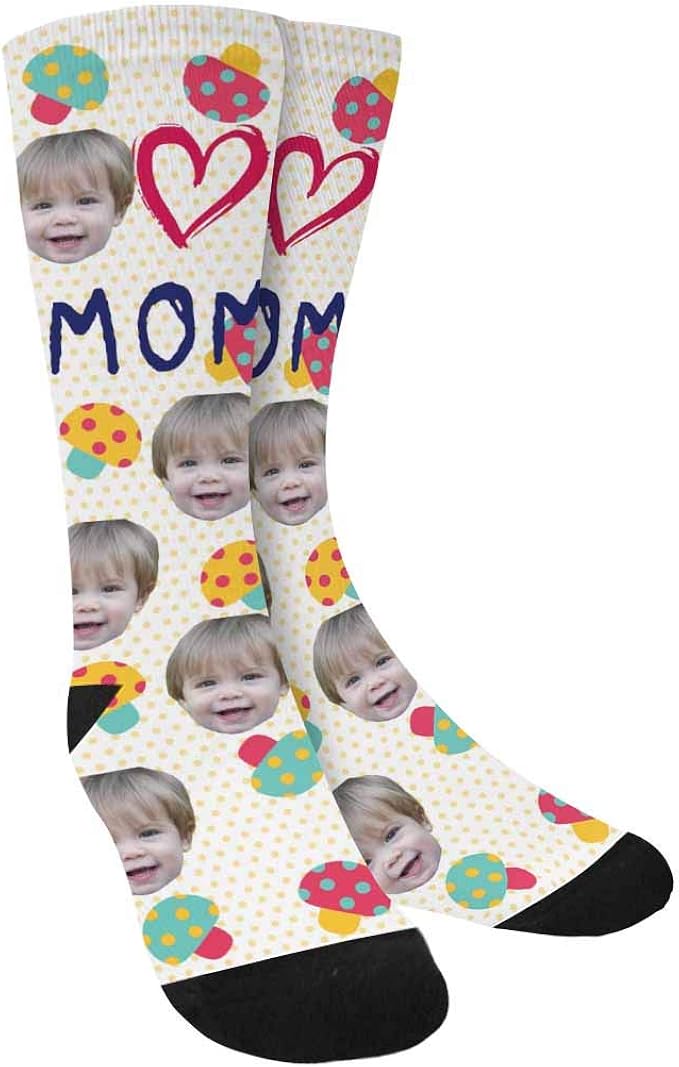 Custom Face Happy Mother's Day Love Mom Crew Socks Personalized Socks for Men and
