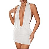 SweatyRocks Women's Backless Halter Dress Low Cut Sleeveless Bodycon Mini Dresses Rave Clubwear