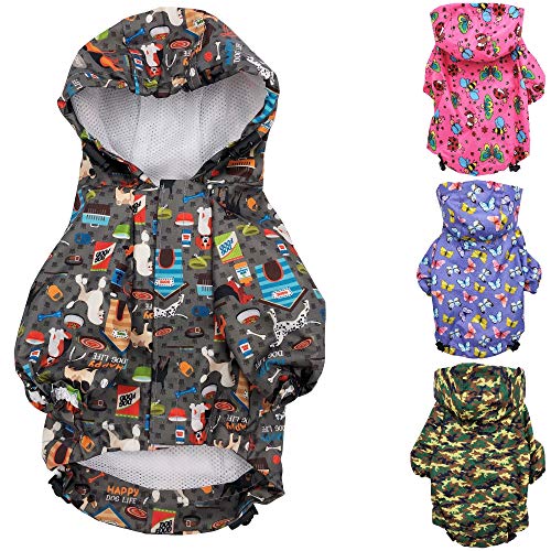 for Small Pet Cat Dog Raincoat Hoodie Coat Waterproof Rain Jacket Rainwear (S: Length - 12", Grey)