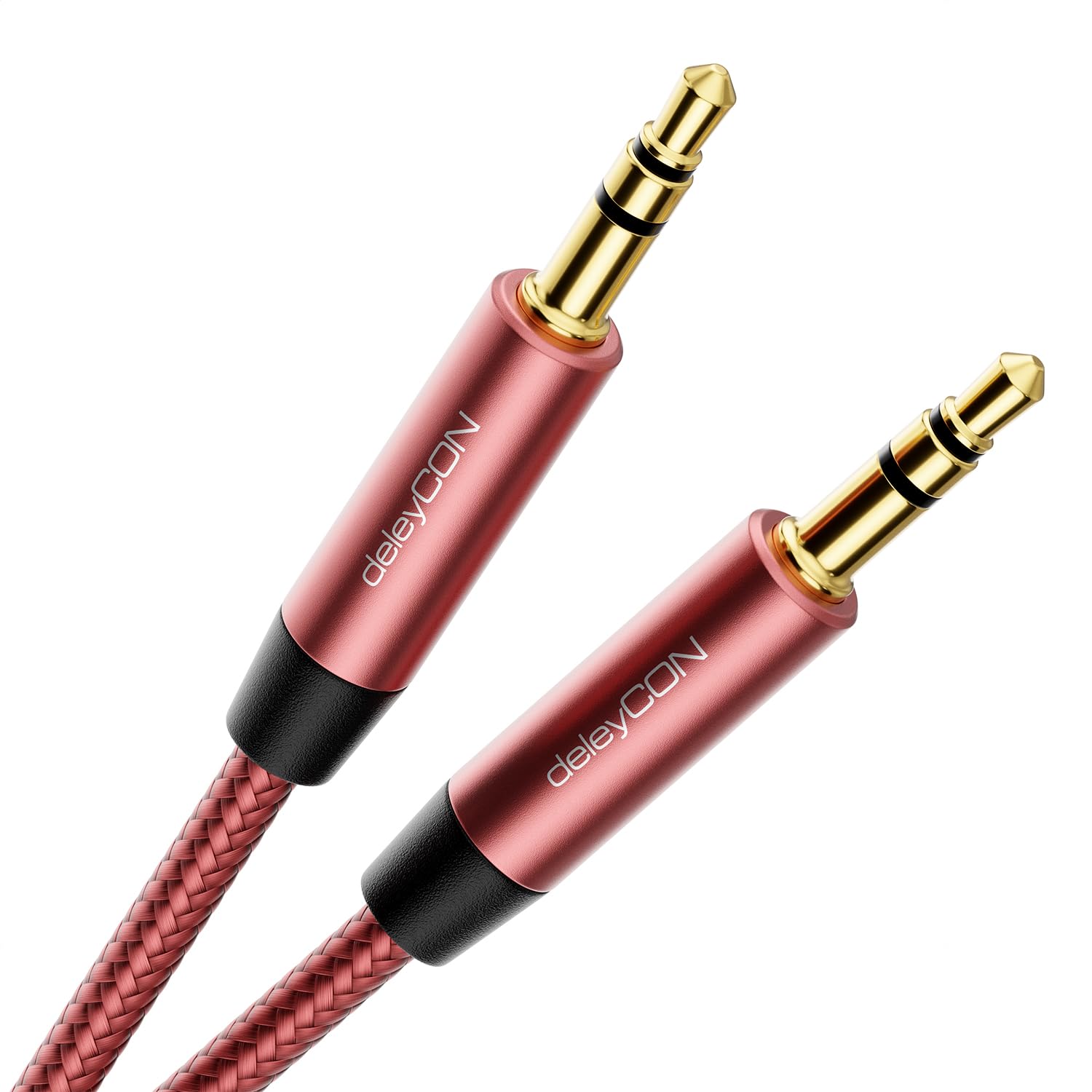 deleyCON 1m (3.28 ft.) Nylon 3.5mm Jack Audio Stereo AUX Cable Metal Connector Mobile Phone Smartphone Tablet Headphones HiFi Receiver - Red/Pink
