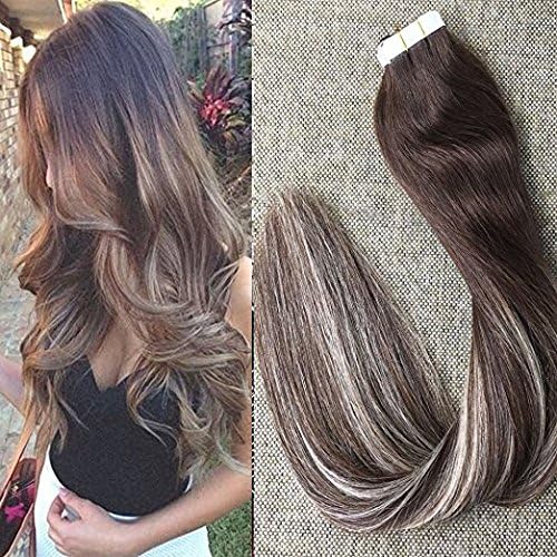 Full Shine 20" 20 Pcs 50Gram Per Package Color#3 Dark Brown Tape in Hair Extensions Mix With #3 and #24 Double Sided Tape Hair Extensions