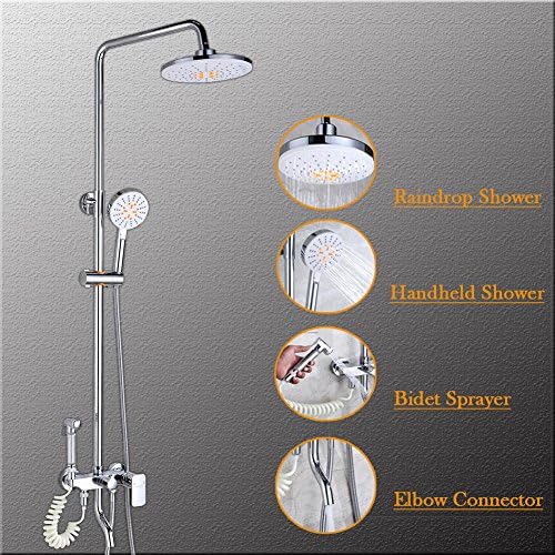 Shower Faucet Set, Bathroom Rainfall Shower Systerm Rain Mixer Shower Head with Handheld Combo Set for Wall Mounting [ Latest Generation ] (Circular shower head)