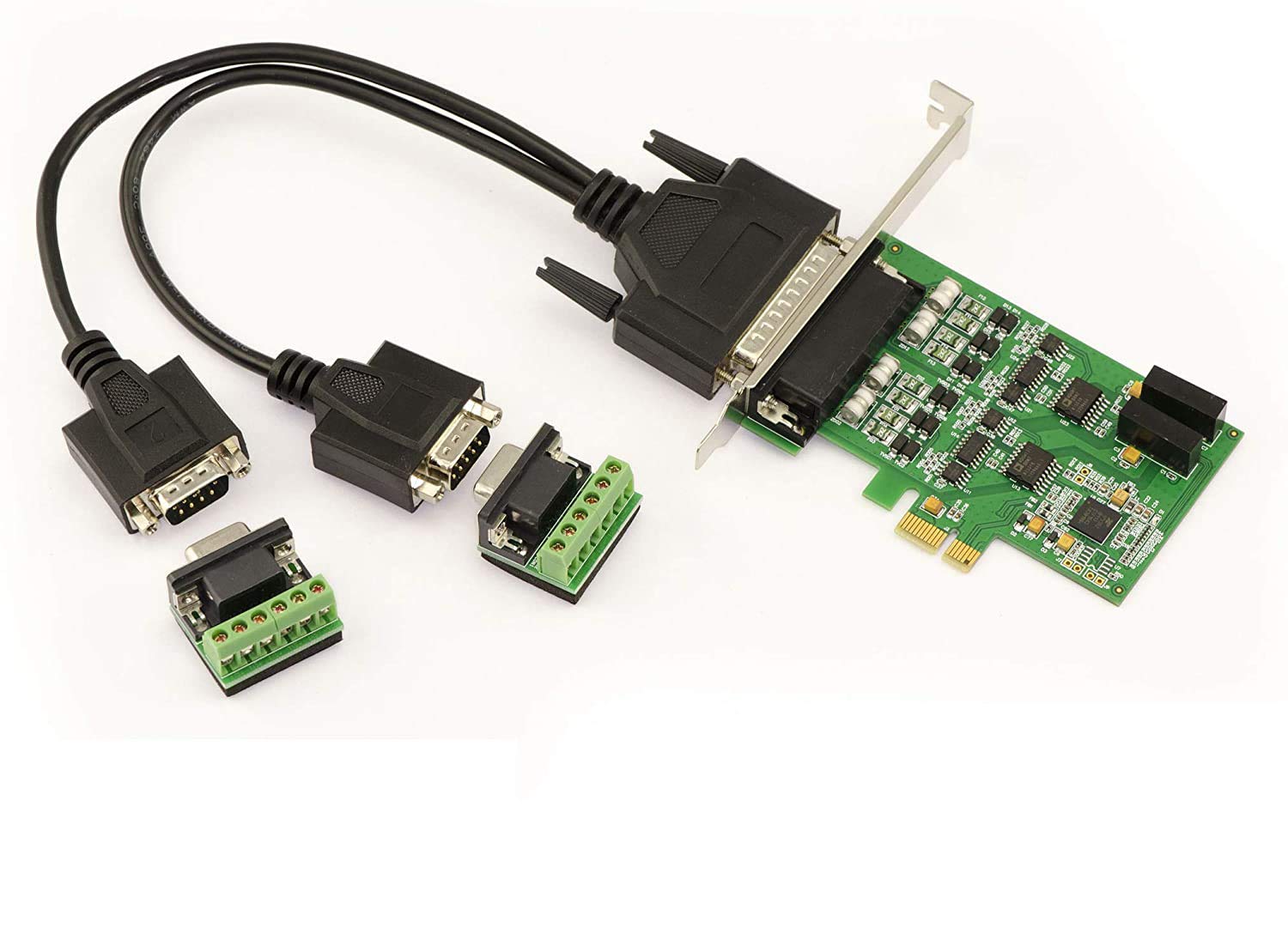 KALEA-INFORMATIQUE 2 port RS422 RS485 PCI Express PCIe controller card with EXAR XR17V352 Chipset. Windows XP/Vista/Seven/8/10/11, Windows Server 2003/2008/2012, Linux