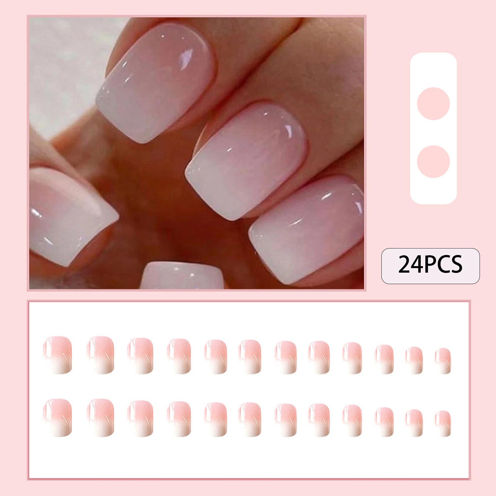 WAFOLOZE Nails Press ons,White Ombre Short Square Press on Nails Fake Nails Glossy Acrylic Artificial Nails Stick on Nails for Women 32Pcs - Image 2