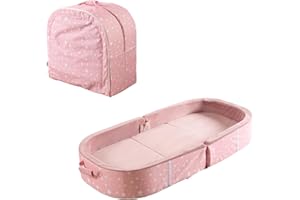 BYBYME Portable Toddler Floor Bed - Waterproof Folding Travel Crib with Washable Fitted Sheet, Ideal Toddler Cots for Sleeping and Sleepovers, Pink