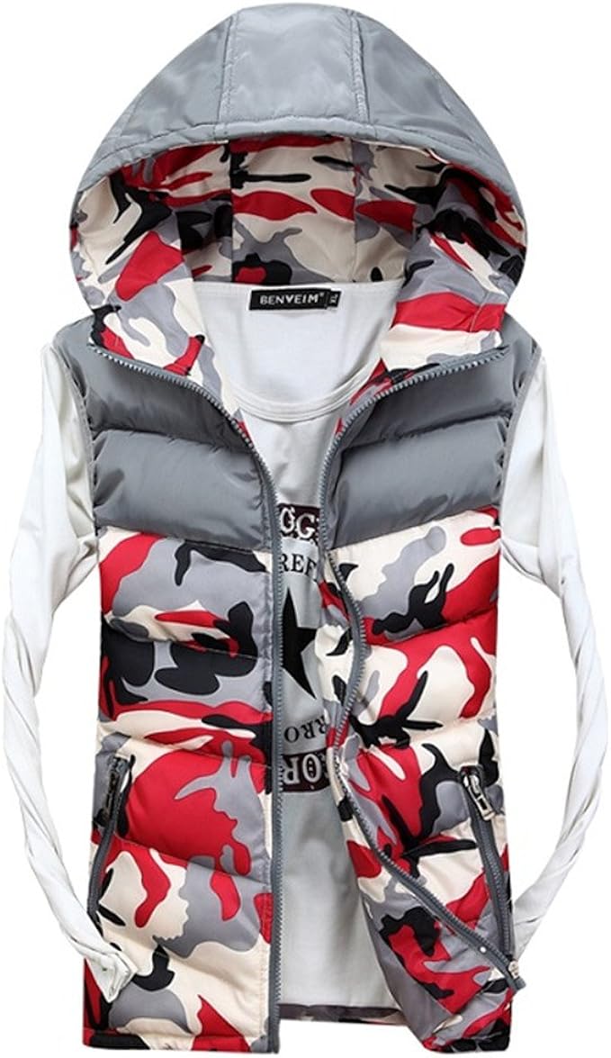 NEW Men's Hooded Camouflage Vests Winter Sleeveless Casual Jackets Male