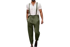 Men Bib Overalls Linen Work Spaghetti Strap Jumpsuit Overalls Men's Casual Vintage Romper Pants Workwear with Pockets