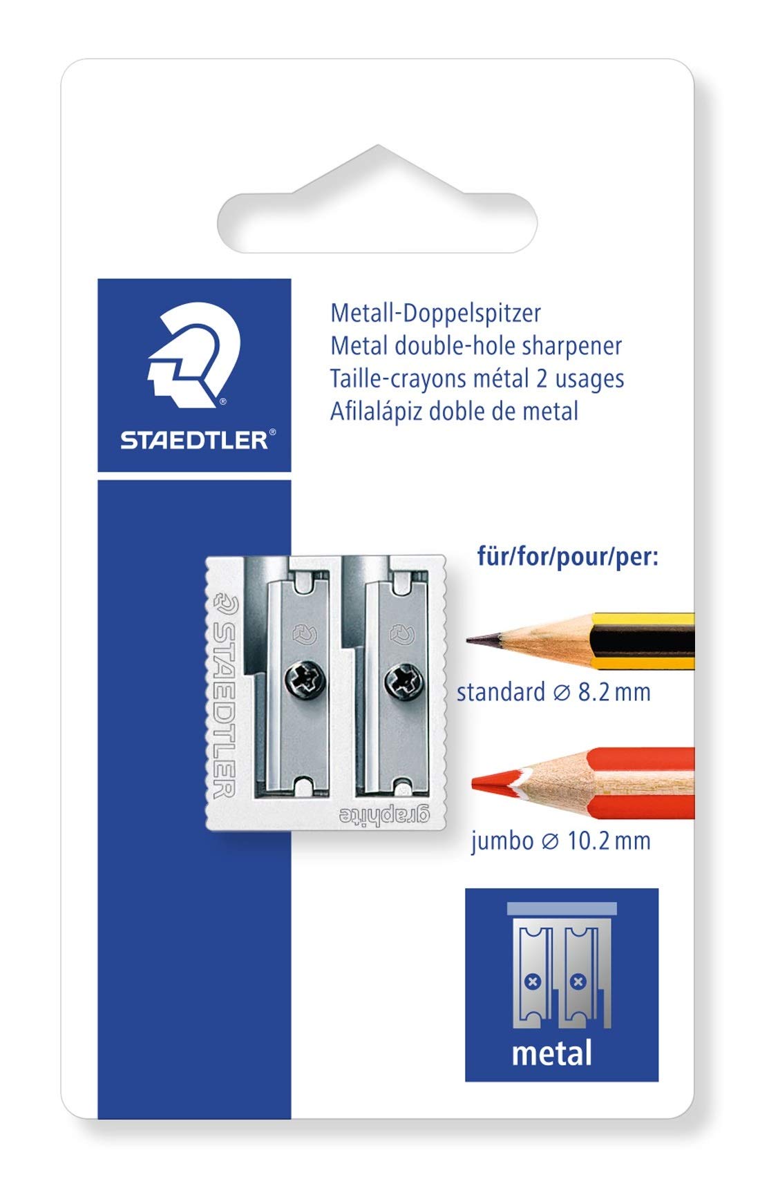 STAEDTLER 510 20 BK Metal Double Sharpener, 1 Piece on Blister Card, Silver