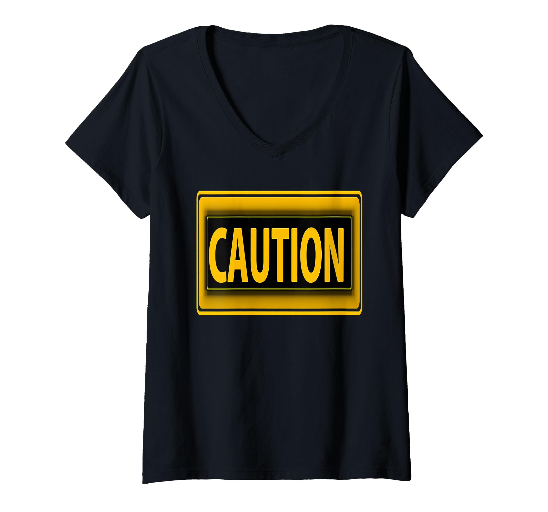 Women's Caution Warning Sign Bold Safety Humor Statement V-Neck T-Shirt
