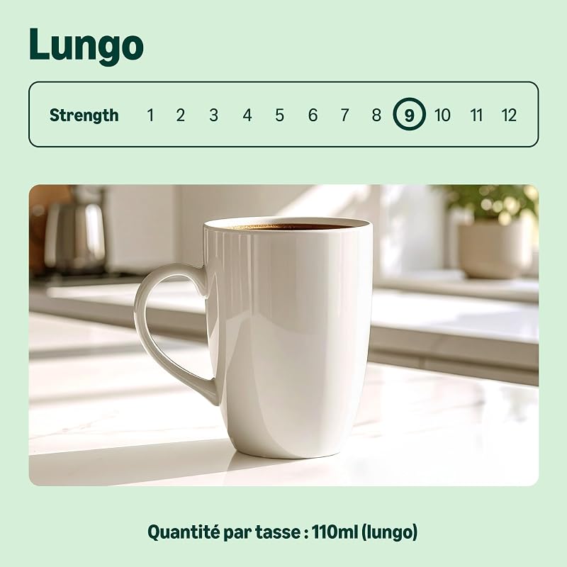 Capsules de café Lungo compatibles avec Nespresso, en aluminium, torréfaction moyennement poussée, 100 Pièces, 5 lot de 20 - Certifié Rainforest Alliance
