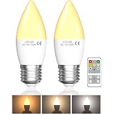 Lustaled 4W E26 LED Light Bulb with Remote Control, Dimmable B11 Edison Candle Light Bulbs 40 Watt Equivalent, 3 Color &amp; Timer, 120V Candelabra Medium Base for Lamps Chandeliers, Non-Rechargeable