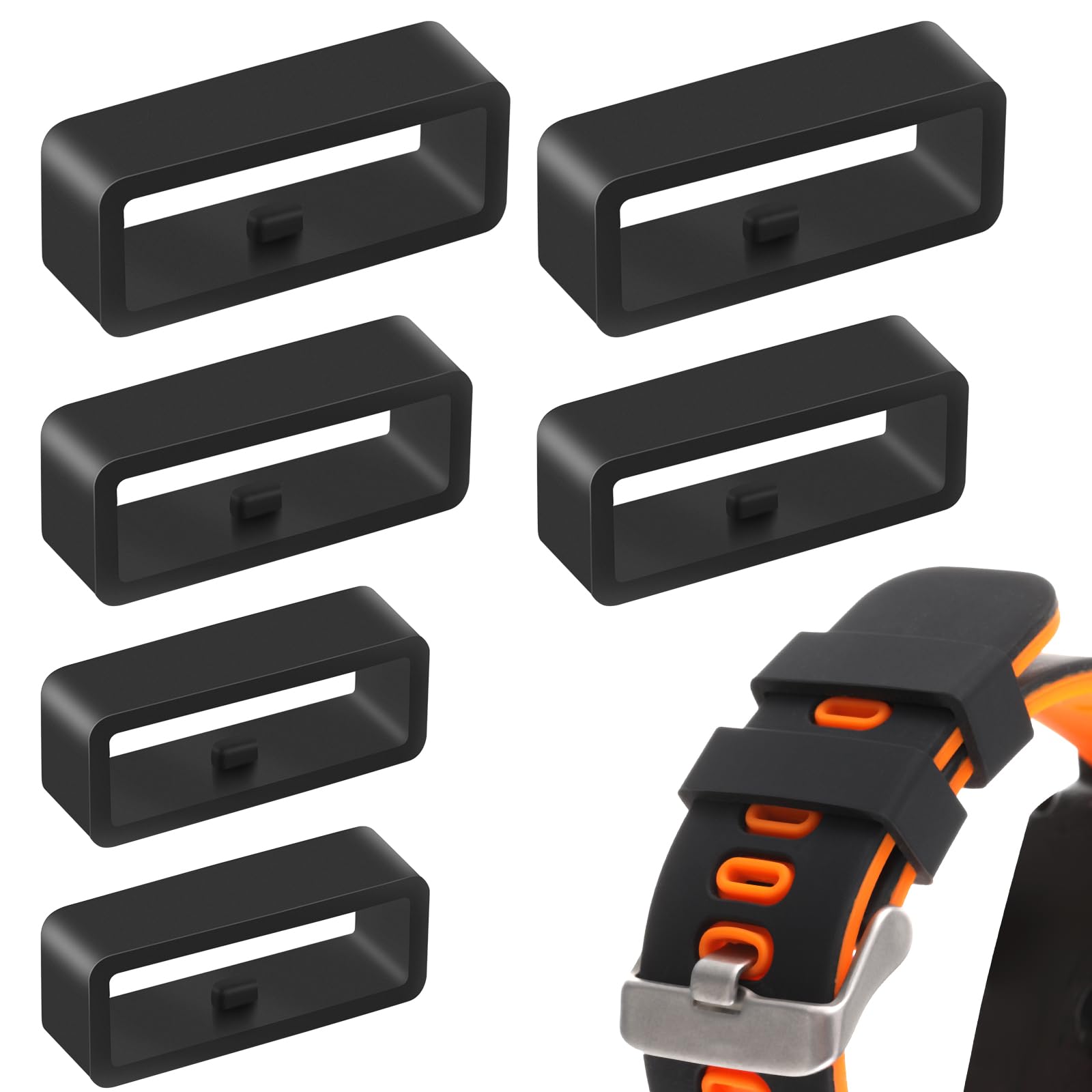 Photo 1 of LLOUSSAK 6Pcs Watch Band Loops, Silicone Strap Holder Retainer Black Replacement 18mm/20mm/22mm Rubber Keeper for Smart Sport Watches Parts