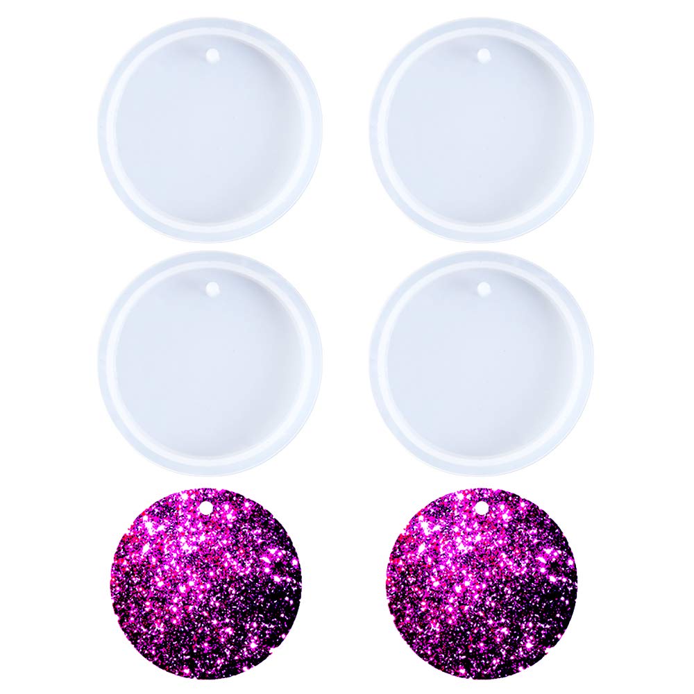 Nifocc Round Keychain Silicone Mold Circle Keychain Charms Epoxy Resin Molds Casting Molds with Hole for DIY Crafts Making Large Size 4 Pcs