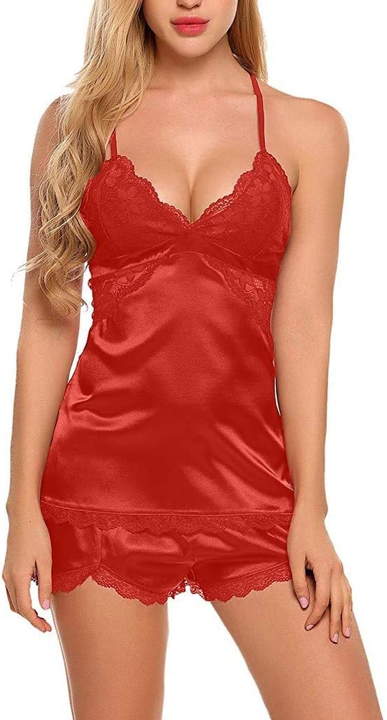Womens Sexy Lingerie, Ladies Sexy Lingerie Lace Nightwear Satin Sleepwear Camisole Short Sets Pajamas