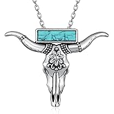 Zunxinsan Turquoise Cow Skull Necklace S925 Sterling Silver Bull Pendant Necklace Western Jewelry Gifts for Women