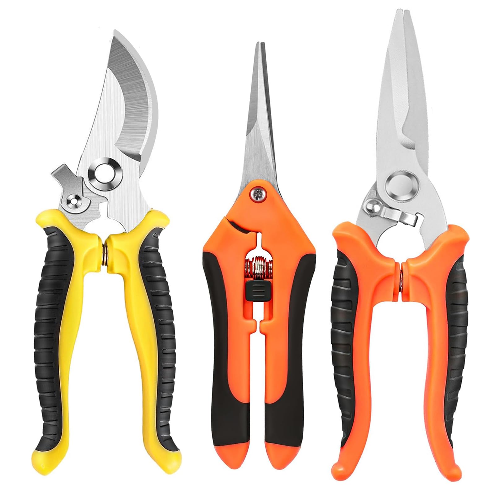 Secateurs Pruning Scissors, 3 Pack Garden Shears Stainless Steel Gardening Pruning Shears, Trimming Garden Scissors, Hedge & Garden Shears, Garden Cutter Clippers for Plants, Trimming, Garden Tools