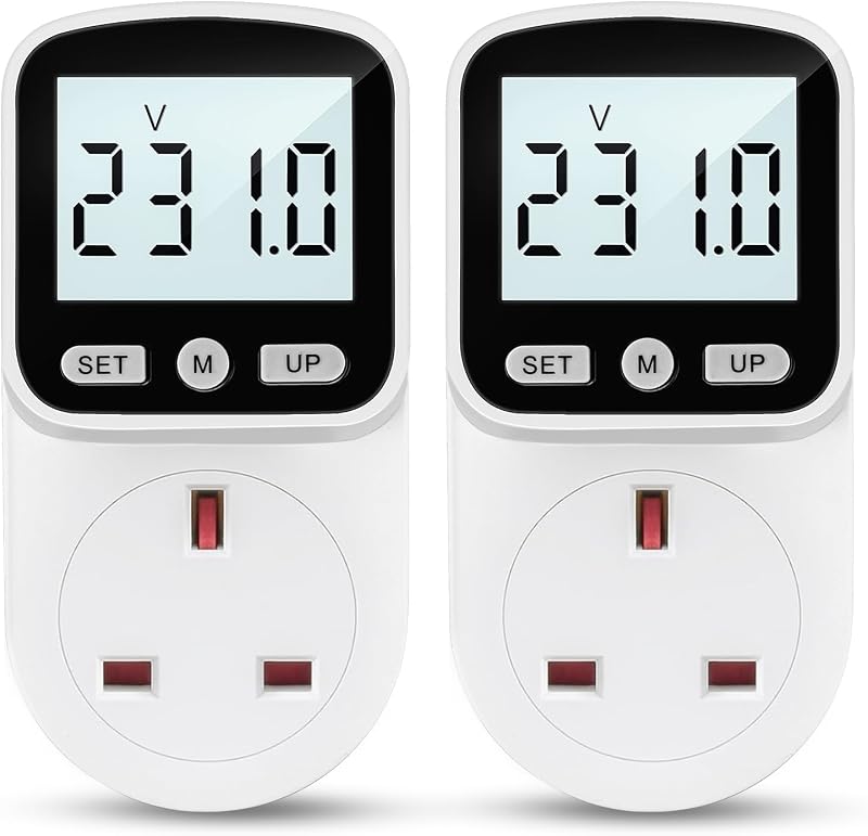 MECHEER Power Meter Plug 8 Modes UK Socket Energy Monitor White Backlight Large