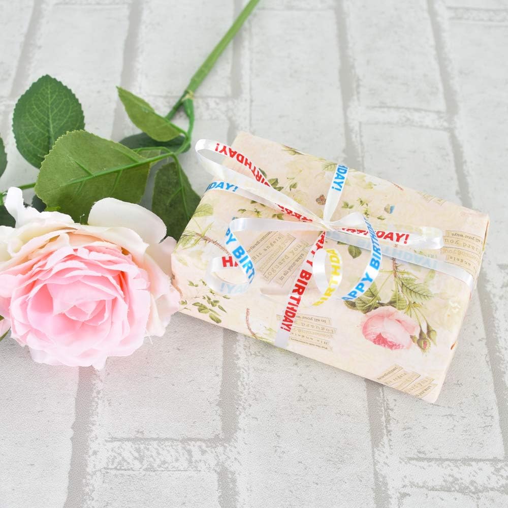 500 Yards Happy Birthday Printed Crimped Curling Ribbon Balloon String Roll Gift Wrapping Ribbon for Party Festival Art Craft Decor Florist Flowers Decoration Supplies: Health & Personal Care
