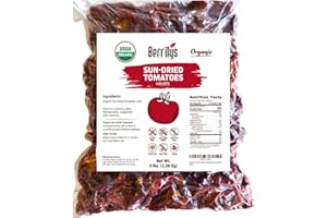 Berrilys Organic Sun-Dried Tomatoes, Salted, No Sulfur, No Preservatives, Kosher, Raw, Non-GMO, Great Ingredient for Baking and Cooking, Requires Pre-treatment or Cooking Before Consumption, 5 LB