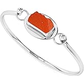 LUSTRE AND LIGHT 15.5x8mm Natural Raw Carnelian Twister Bangle Bracelet in Sterling Silver for Women, July Birthstone Jewelry Gifts for Her Birthday, Anniversary, Christmas, Graduation (Bezel-Set)