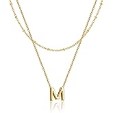 Poxtex Initial Necklaces for Women 14K Gold Silver Plated Letter Jewelry Non Tarnish Layered Dainty Cute A-Z Pendant Choker Necklace Waterproof Trendy Name Necklace Personalized Jewelry Gift for Women