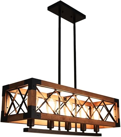 Lingkai Industrial Kitchen Island Lighting Rectangular Wood