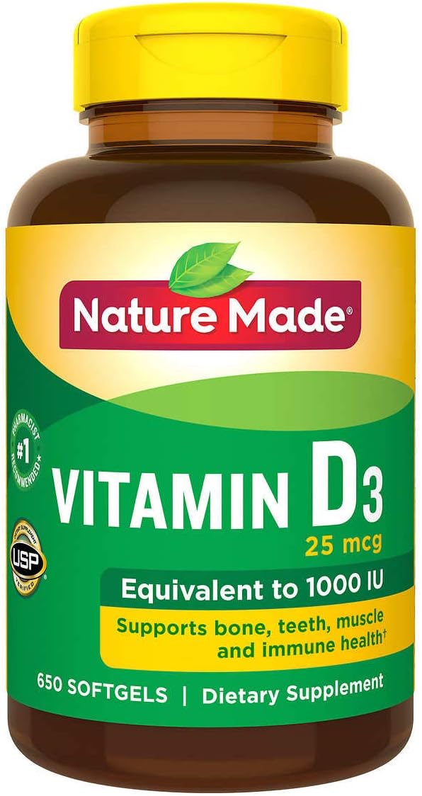 Nature Made Vitamin D3 25 mcg (1000 IU) Softgels Mega Size 650
