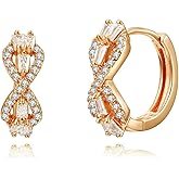 WSKFLY 14K Gold Plated Cubic Zirconia Hoop Earrings,Three Row Diamon | Arrows | Double Row of Diamonds Huggie Earrings for Women