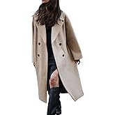 Gihuo Women's Notched Collar Wool Blend Pea Coat Winter Double Breasted Trench Coat Long Oversized Button Down Overcoats