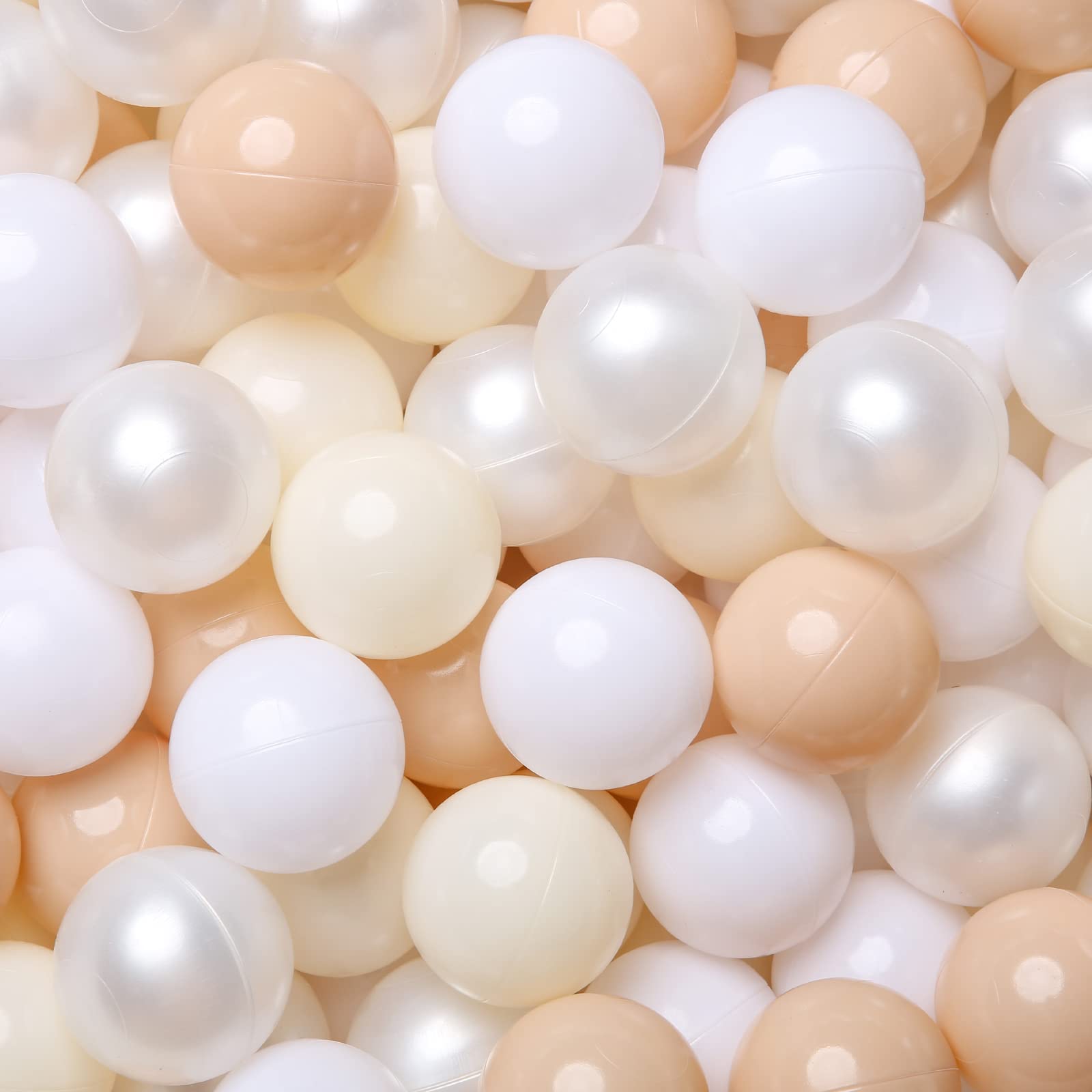 Photo 1 of Realhaha Ball Pit Balls 100 Play Balls Plastic Balls for Baby Girls Toddlers Kids Play Tent Pool Playhouse Playpen Party Decoration,Milktea Beige Pearl White White
