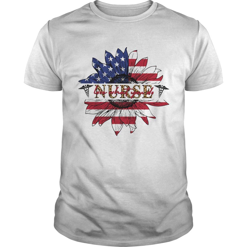 Nurse Sunflower American Flag Veteran Independence Day T Shirt