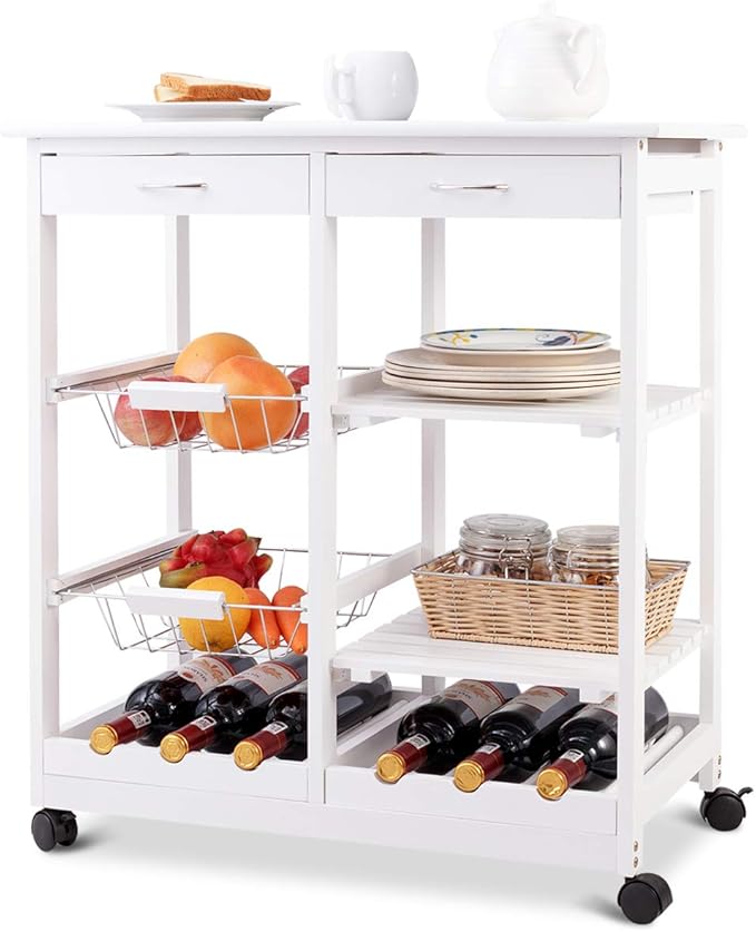COSTWAY Carro de Cocina con Ruedas Madera Carrito de Comedor 67 * 37