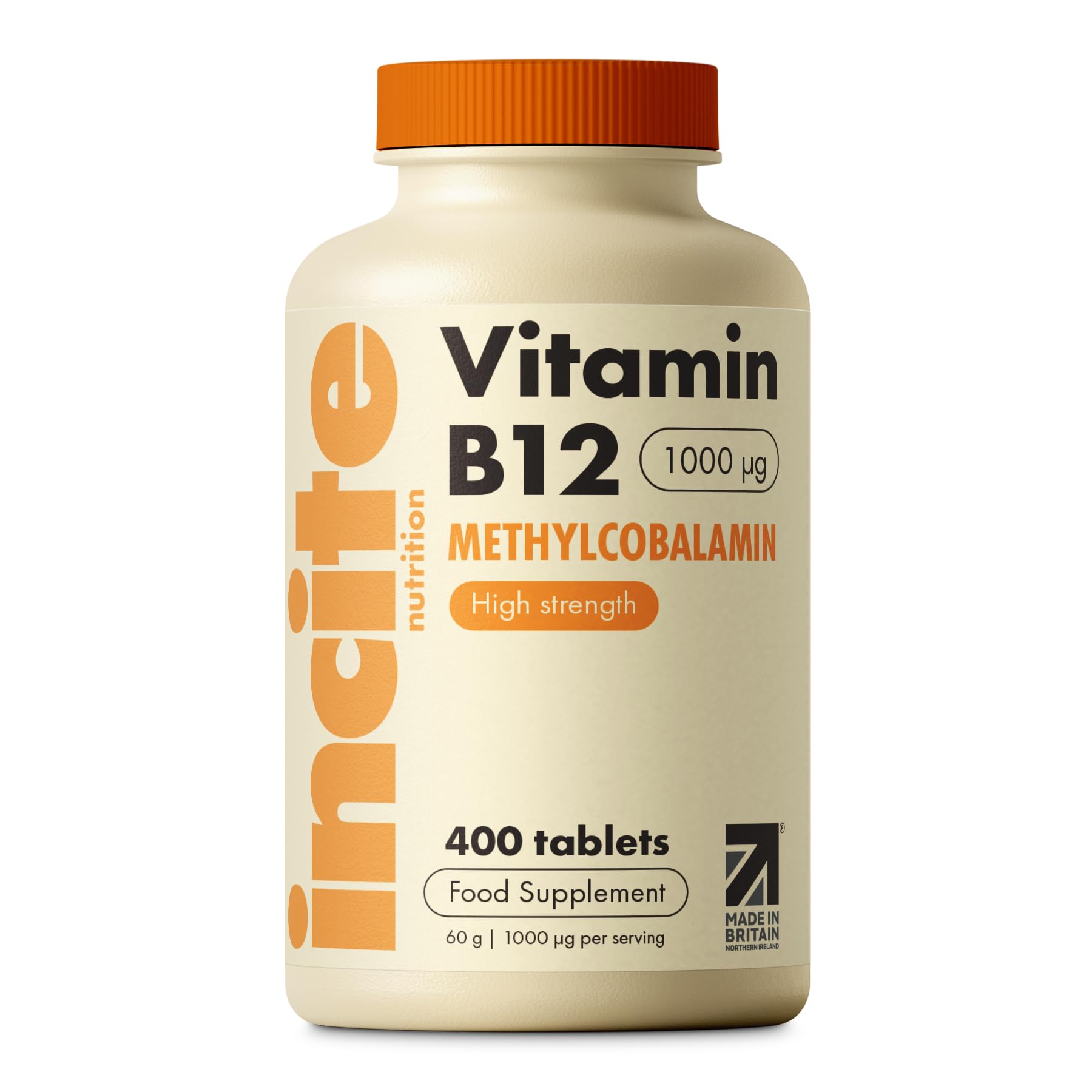 Incite Nutrition Vitamin B12 Tablets 1000 mcg. +1 Year Supply of High Strength Methylcobalamin. Boost Energy and Support Nervous System. Easy to Swallow, Non-GMO, and Suitable for Vegetarians & Vegans