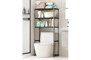 CuisinSmart 3-Tier Over The Toilet Storage, Metal Bathroom Shelve, Over Toilet Bathroom Organizer, Space Saver Bathrooms Shelve for Restroom Laundry Balcony, Black