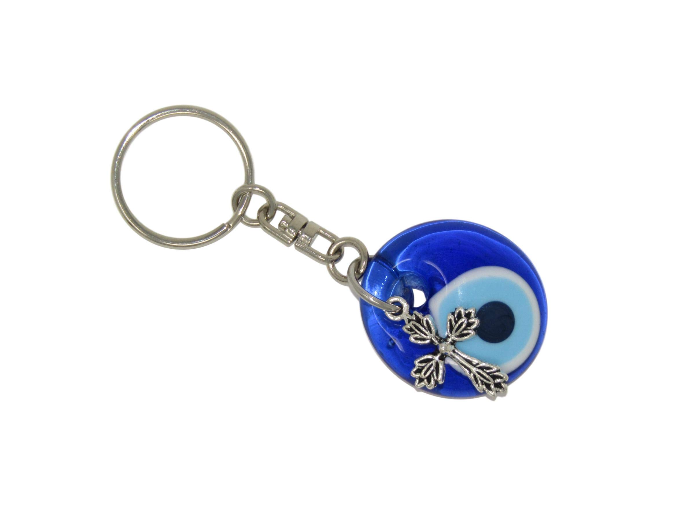 Jeannieparnell 211-3cm Lucky Evil Eye & Cross Charm Keyring Bag Hanger Handmade