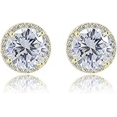 SUNGLEES CZ Halo Stud Earring Simulated Diamond Cubic Zirconia Hypoallergenic 925 Silver Post for Women Men