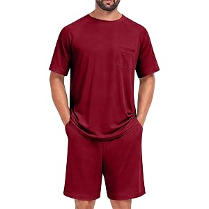 Kenvina Mens Pajamas Set Lightweight Summer Pjs Sleepwear Henley Neckline Soft Comfy Short Sleeve Loungewear with Pocket