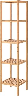 Homfa Badezimmerregal Bambus Badregal schmal Standregal verstellbar Bücherregal mit 5 Ablagen Pflanzenregal für Bad Wohnzimmer Balkon 33x33x146.3cm