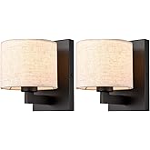 SAMTEEN Farmhouse Black Wall Sconces Set of Two Modern Fabric Shade Sconces Wall Lighting Black Wall Lamp with Drum Shade for
