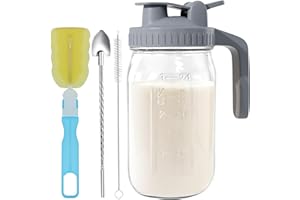 Cnsndqedke Glass Mason Jar Pitcher - 32oz Breast Milk Pitcher with Pour Spout Lid, Airtight Seal - Ideal for Cold Brew Coffee, Juice, Lemonade, and More - Premium Glass Jug for Beverages and Sun Tea